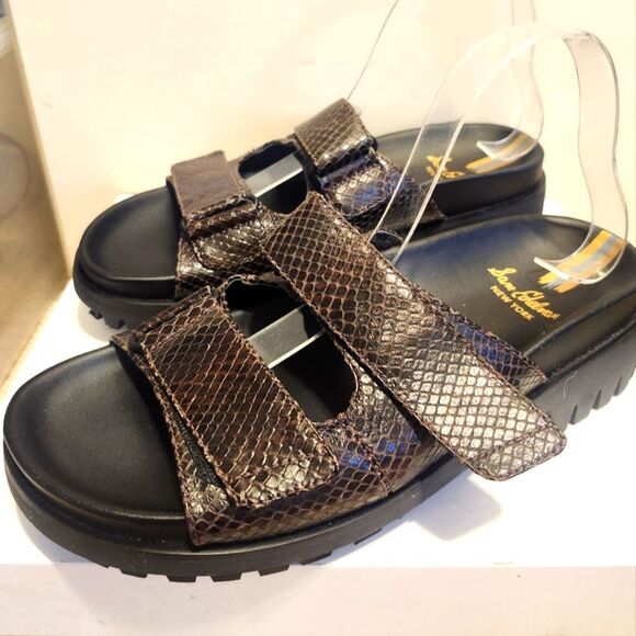 Sam Edelman "Eliana" Brown Snake Embossed Leather Slide Sandals Sz.9 Ret. $130 - Picture 1 of 11